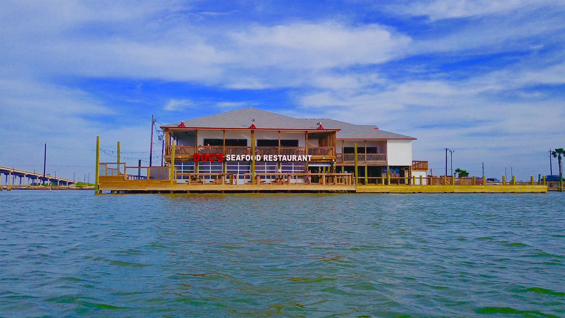 Doc's Seafood & Steaks is seen from the water